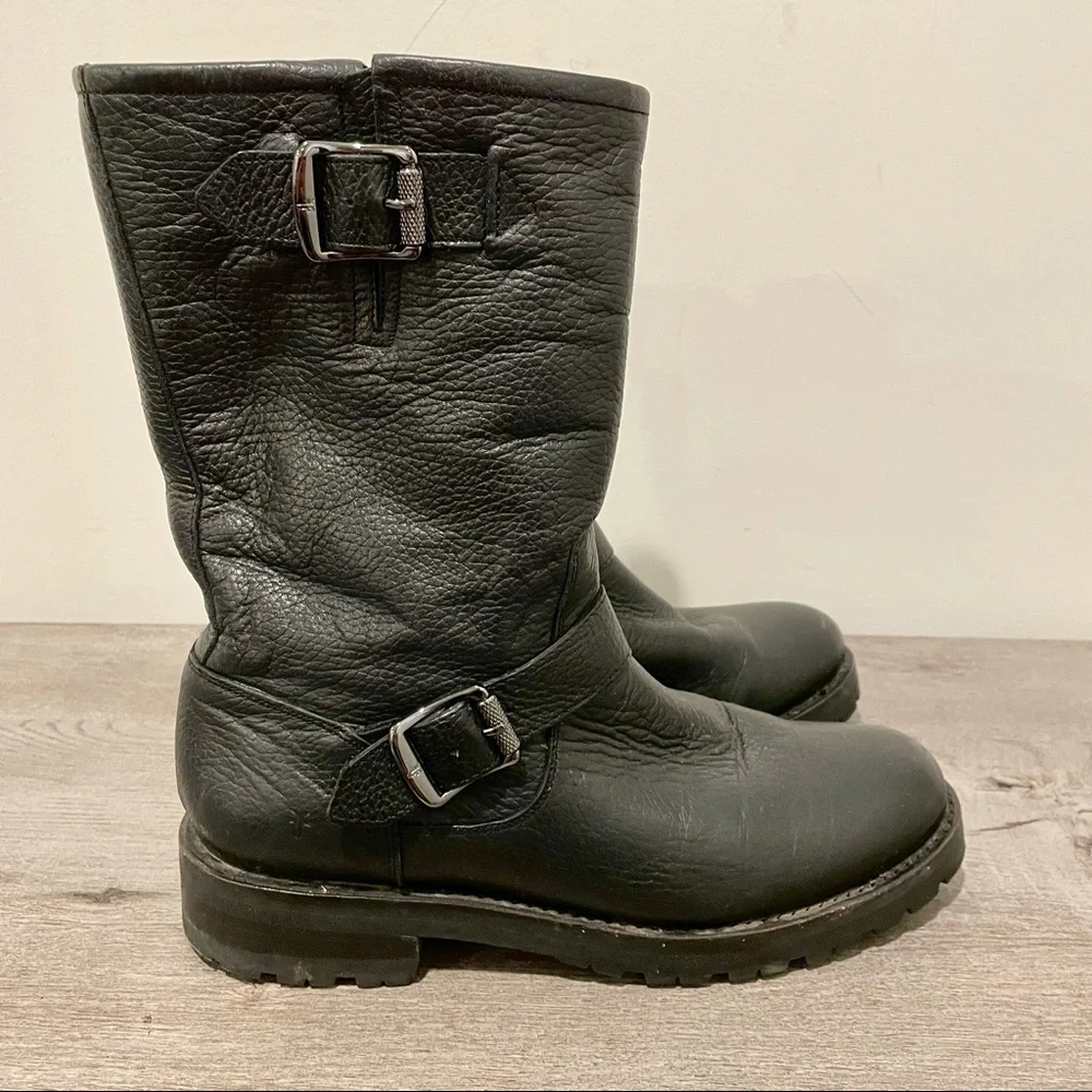 FRYE Natalie Mid Engineer Lug Shearling Boots - Picture 5 of 9